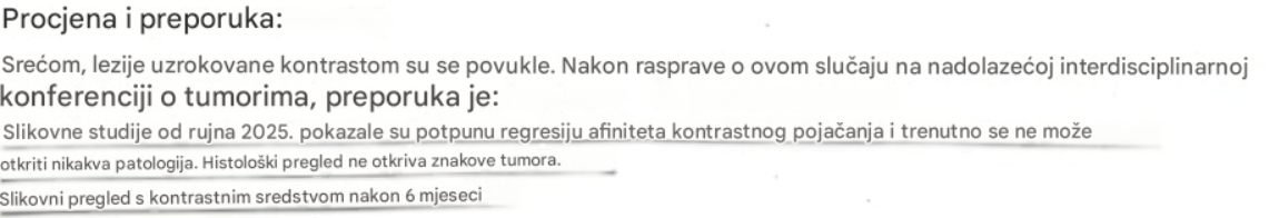 Dio nalaza na hrvatskom: Srećom, lezije uzrokovane kontrastom su se povukle…